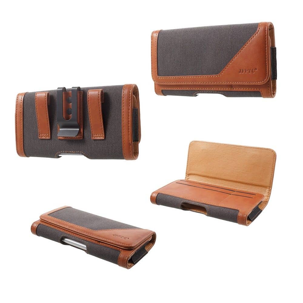 Case Metal Belt Clip Horizontal New Design Textile and Leather for Gigaset GS195 (2019) - Gray/Brown