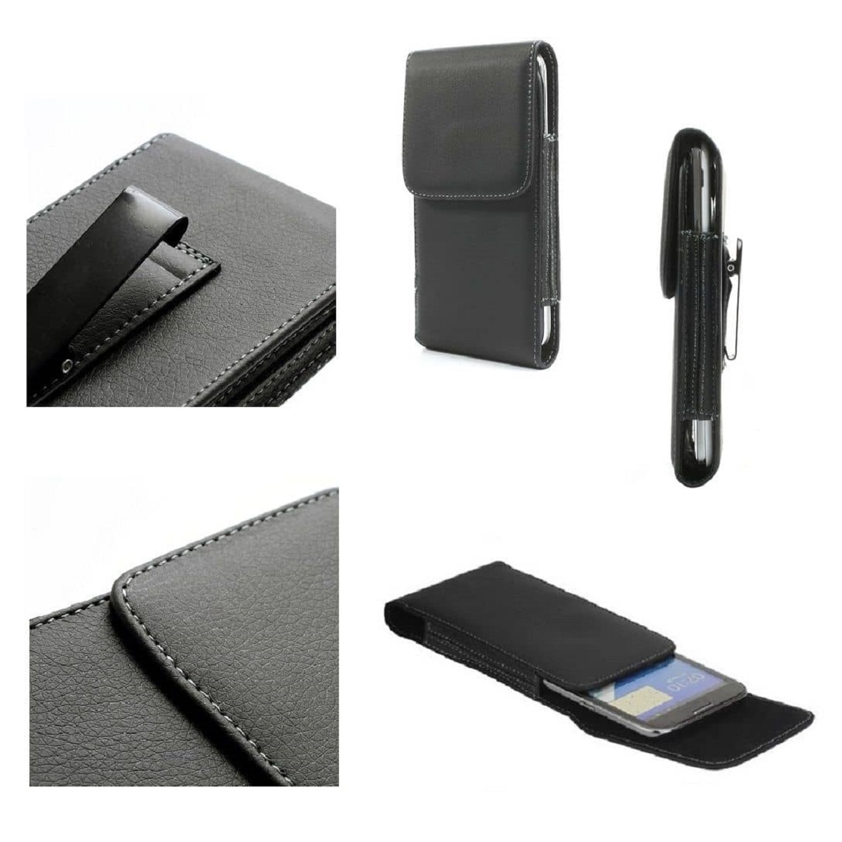 Leather Flip Belt Clip Metal Case Holster Vertical for Hisense Infinity H40 Rock - Black