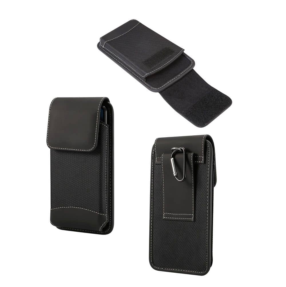 Belt Case Cover Vertical New Design Leather & Nylon for Ulefone P6000 Plus (2019) - Black