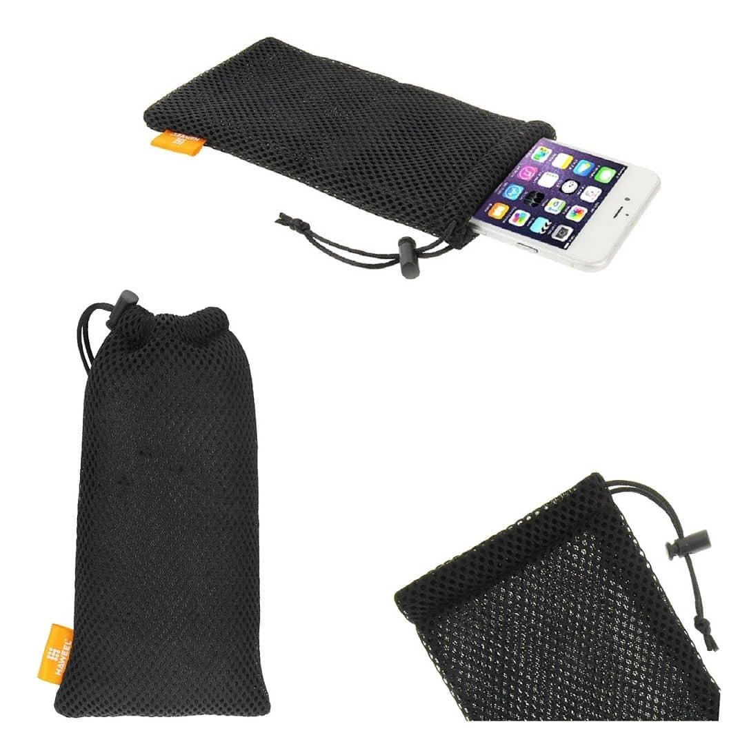 Universal Nylon Mesh Pouch Bag with Chain and Loop Closure compatible with Huawei Honor 30 (2020) - Black