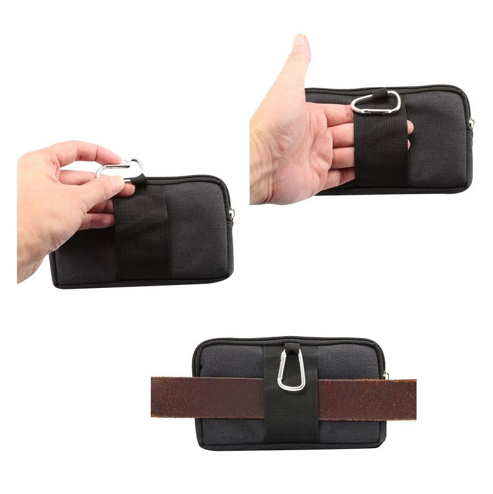 Multipurpose Horizontal Belt Case 2 Compartments Zipper for Realme 3 Pro (2019) - Black (16.5 x 9 x 2 cm)
