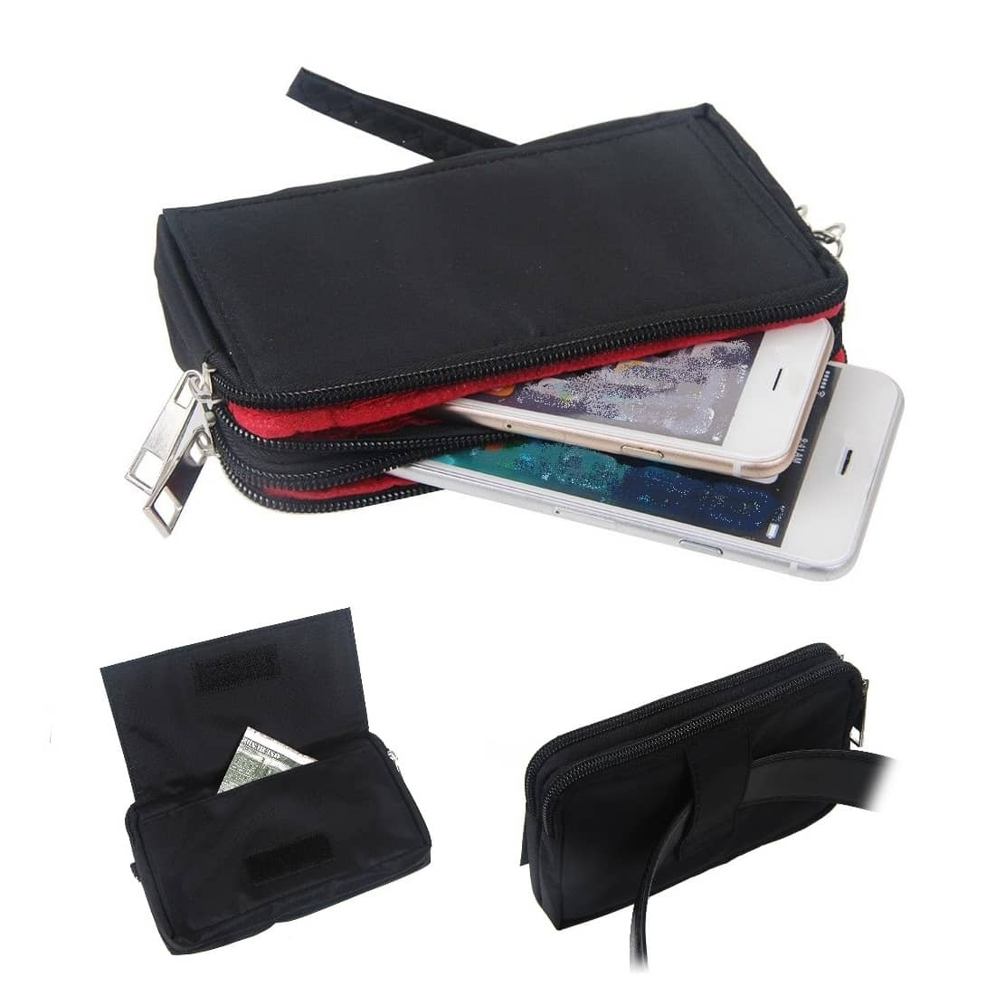 Multipurpose Horizontal Belt Case with Zip Closure and Hand Strap for ZTE VISIBLE R2 (2019) - Black (15.5 x 8.5 x 2 cm)