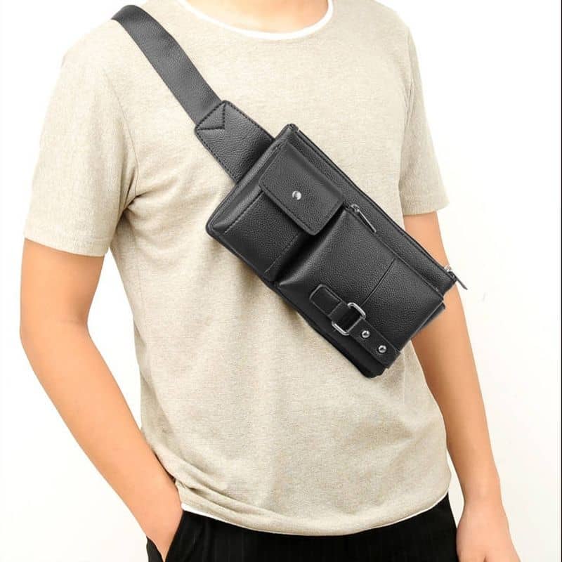 Bag Fanny Pack Leather Waist Shoulder bag Ebook, Tablet and for Oukitel K12 (2019) - Black