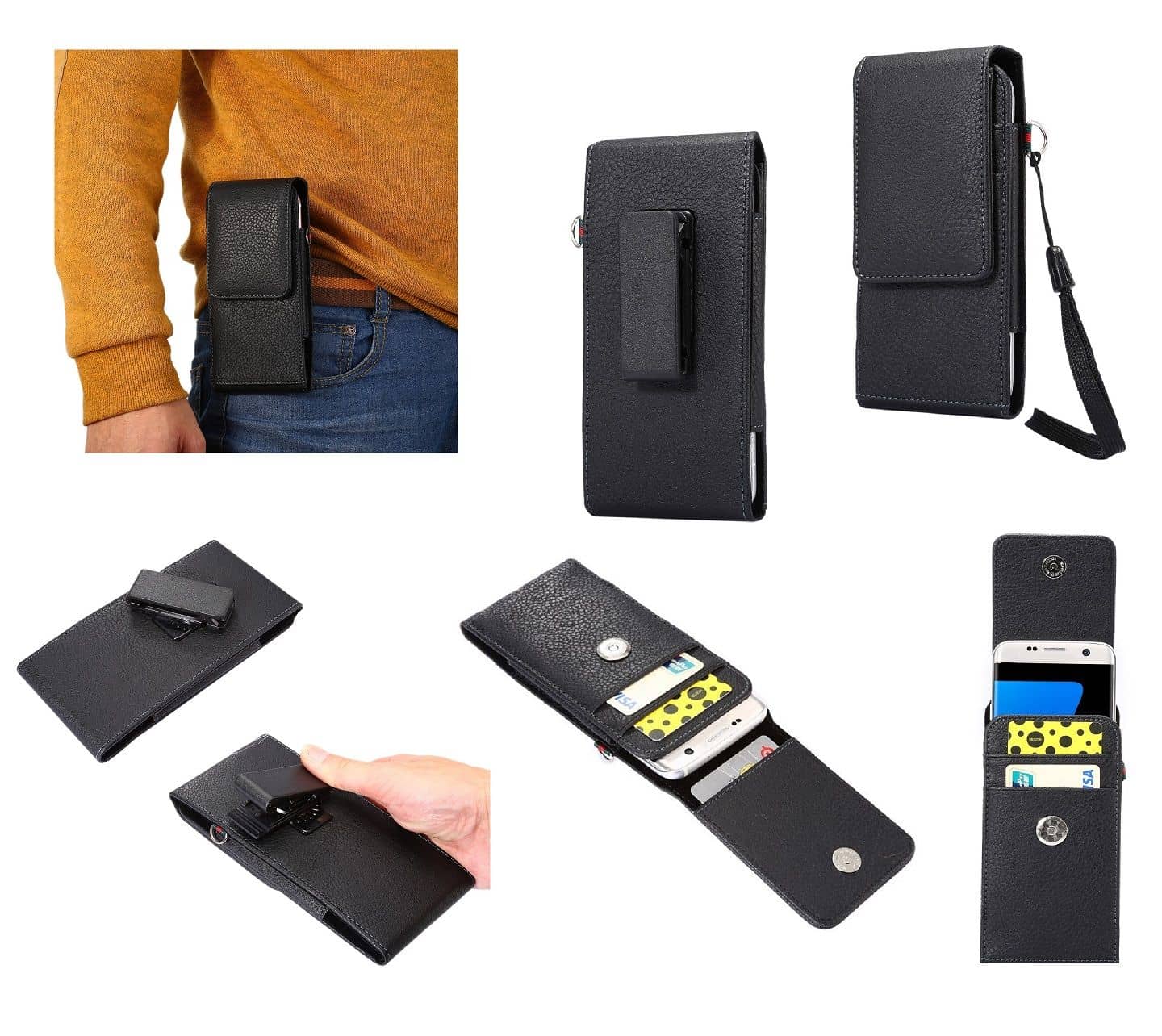 Magnetic leather Holster Card Holder Case belt Clip Rotary 360 for uleFone Note P6000 Plus (2019) - Black