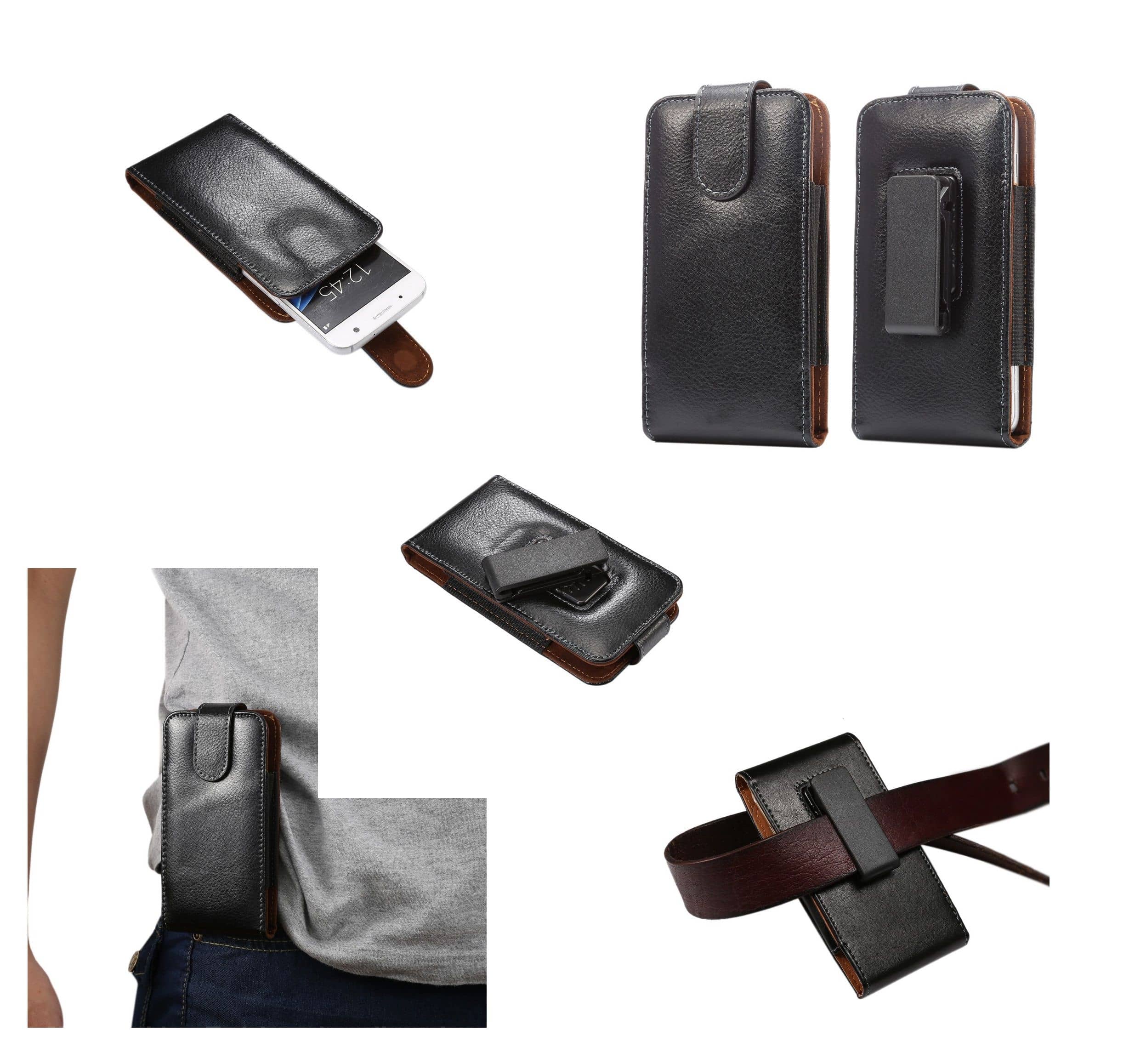 Magnetic Genuine Leather Holster Executive Case belt Clip Rotary 360 for QMOBILE I8I (2019) - Black