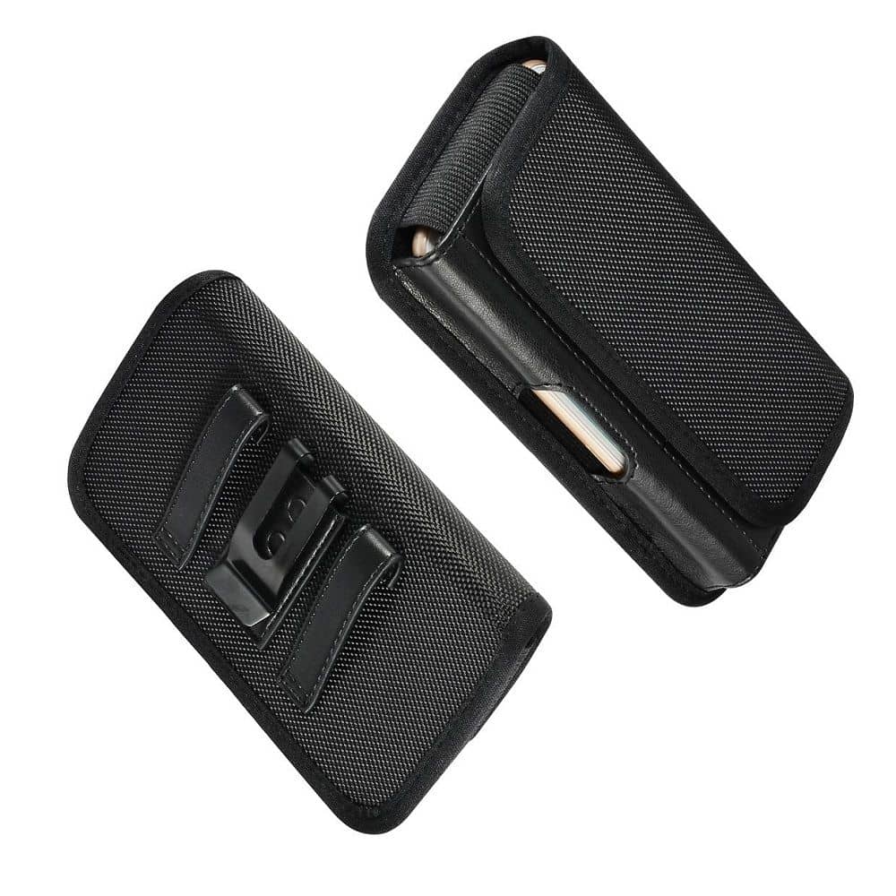 Horizontal Metal Belt Clip Holster with Card Holder in Textile and Leather for WALTON PRIMO RX7 MINI (2019)